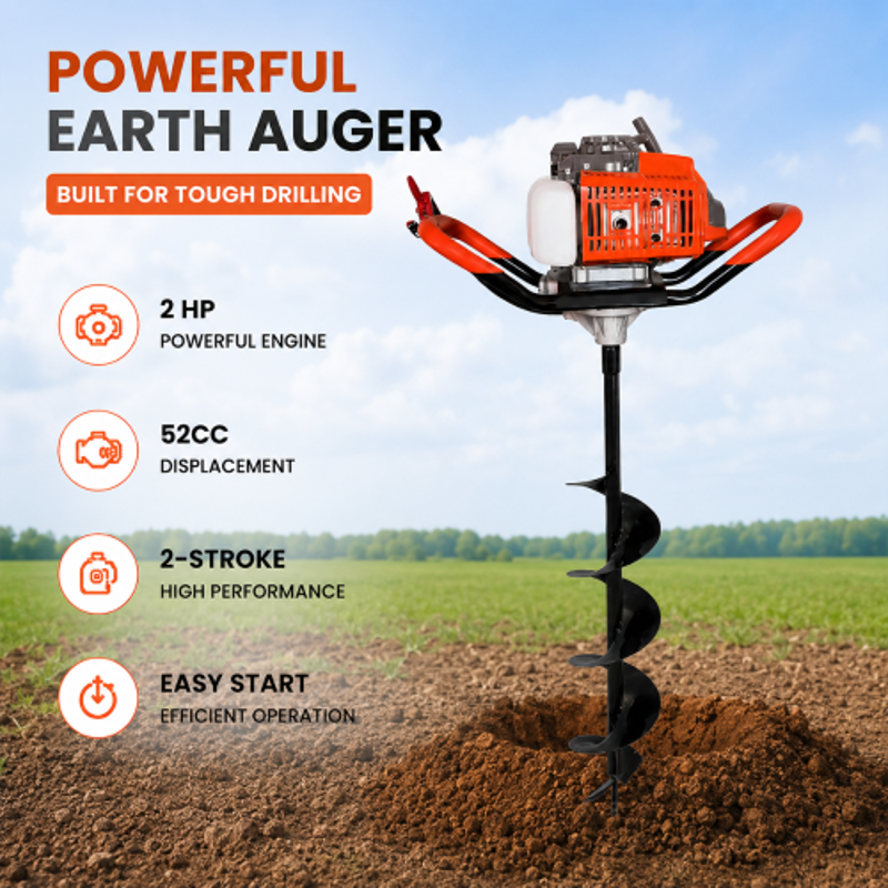 Asha Agri 2HP 52cc 2 Stroke Earth Auger Machine with 12 inch Double Spiral Planter Bits for Plantation, Fencing & Post Hole Digging in All Soil Types, AGRI-AEA-252