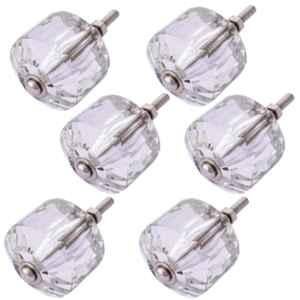 Atom 1.25 Inch Clear Handmade Glass Drummer Cabinet Door knob (Pack of 6)