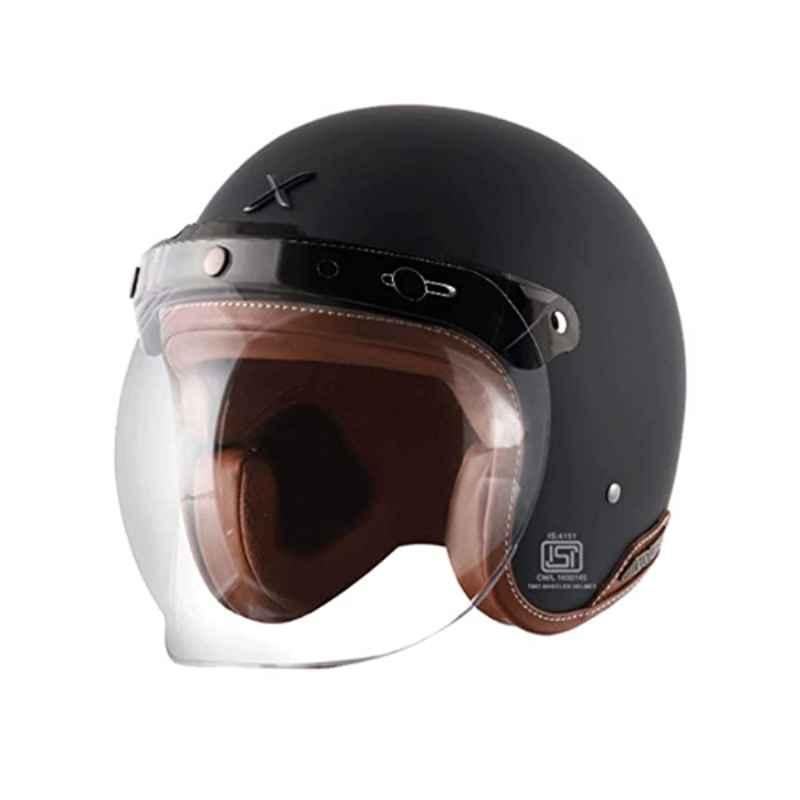 Axor Retro Jet ABS & Leather Black Open Face Helmet, AHRJDBXL, Size: XL