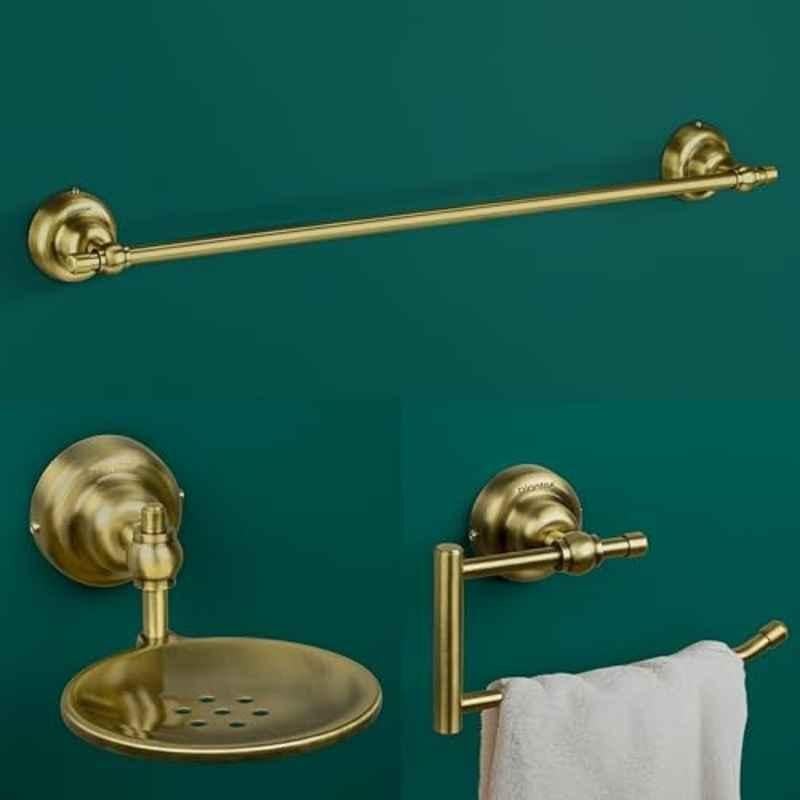 Plantex 3 Pcs Skyllo Stainless Steel Antique Brass Finish Bathroom Accessories Set