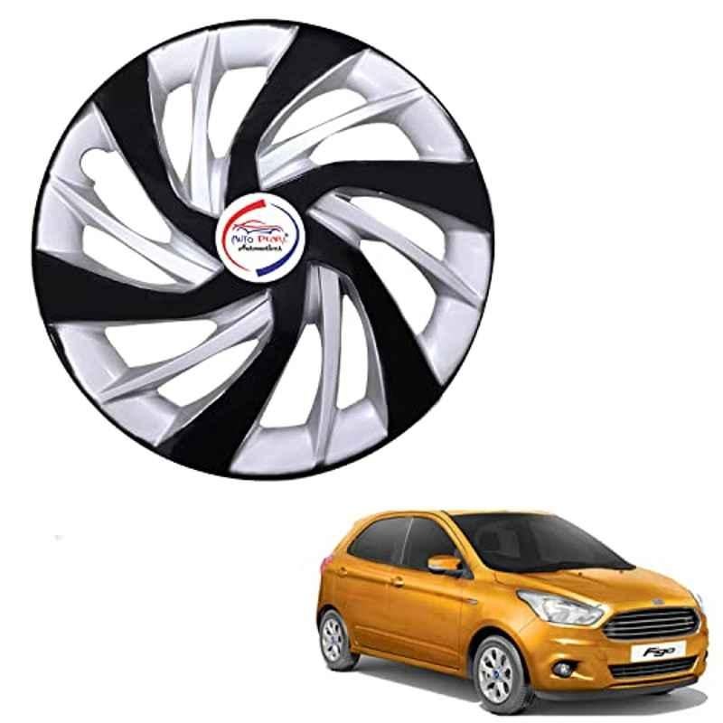 Auto Pearl 4 Pcs 14 inch ABS Black & Silver ER04 Hubcap Wheel Cover Set with Retention Ring for Ford Figo 2015