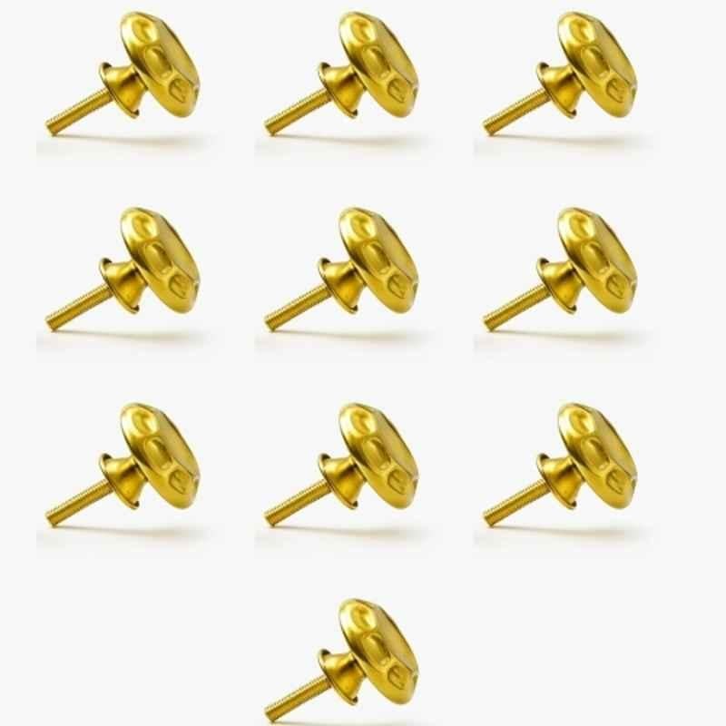 Mix & Match Crown 40mm Brass Golden Round Handmade Cabinet Knob for Wardrobe, Drawer & Cupboard (Pack of 10)