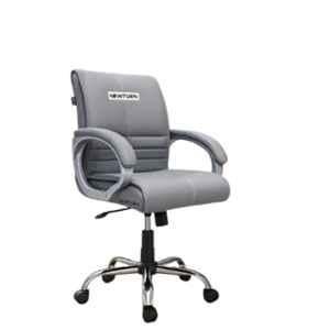 Newturn Maxon Synthetic Leather Dark Grey Medium Back Ergonomic Office Chair with Metal Stand Base