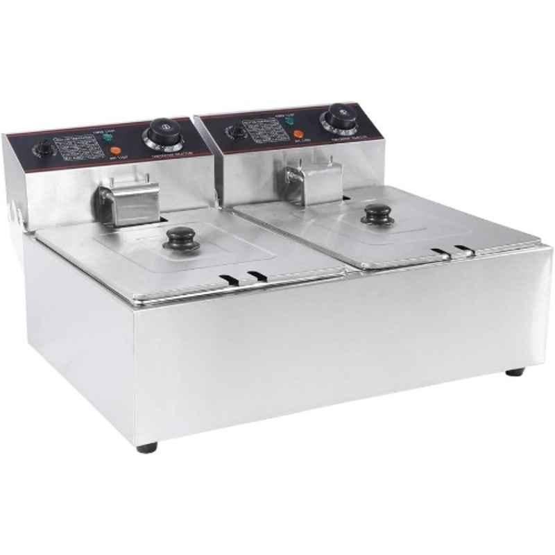 Khushi Udyog 6500W 16 Litre Stainless Steel Silver Double Tank Deep Fryer