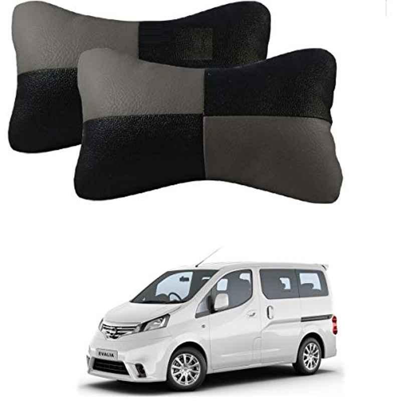 Kozdiko 2 Pcs Leather Grey & Black Neck Rest Car Cushion Pillow Set for Nissan Evalia