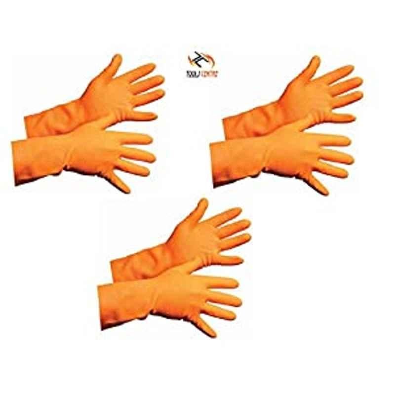 Krost Senstouch Industrial Flocklined Rubber Gloves, Orange, Pack Of 3