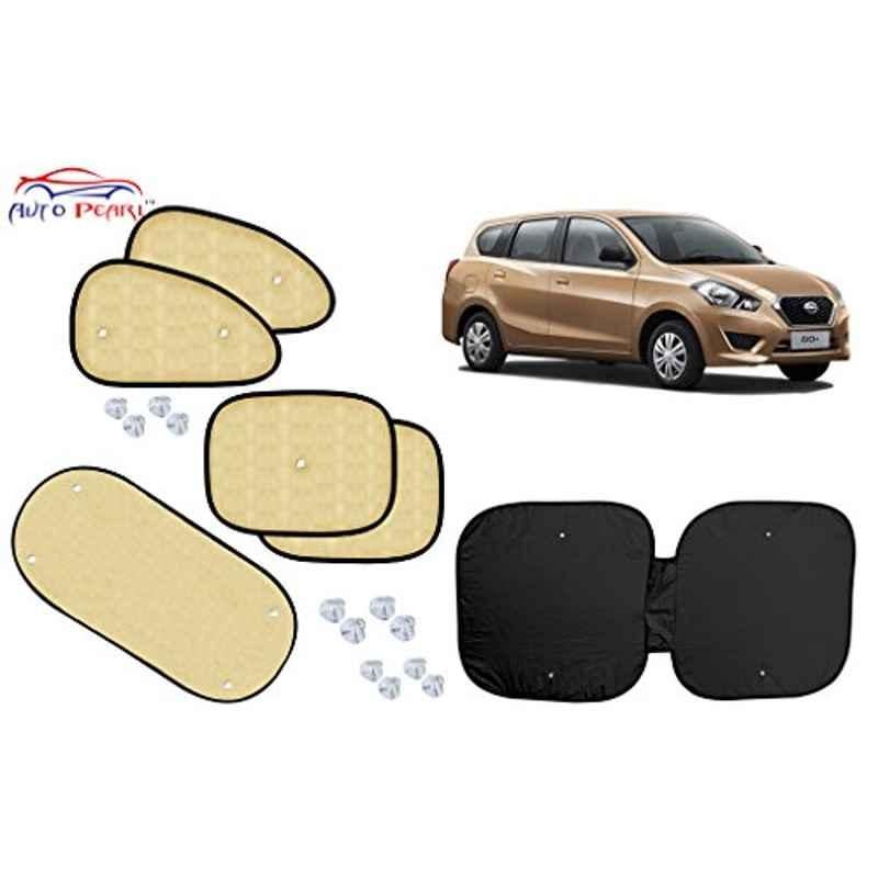 Auto Pearl 6 Pcs PVC & Mesh Beige Window, Front & Rear Sun Shade Set for Datsun GO Plus