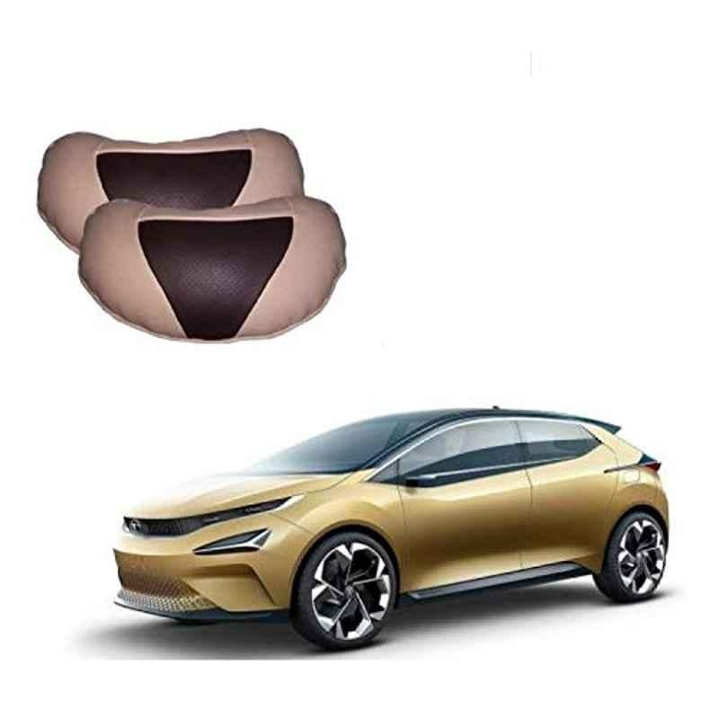 Kozdiko 2 Pcs Beige & Brown Car Neck Rest Cushion Pillow Set for Tata 45X