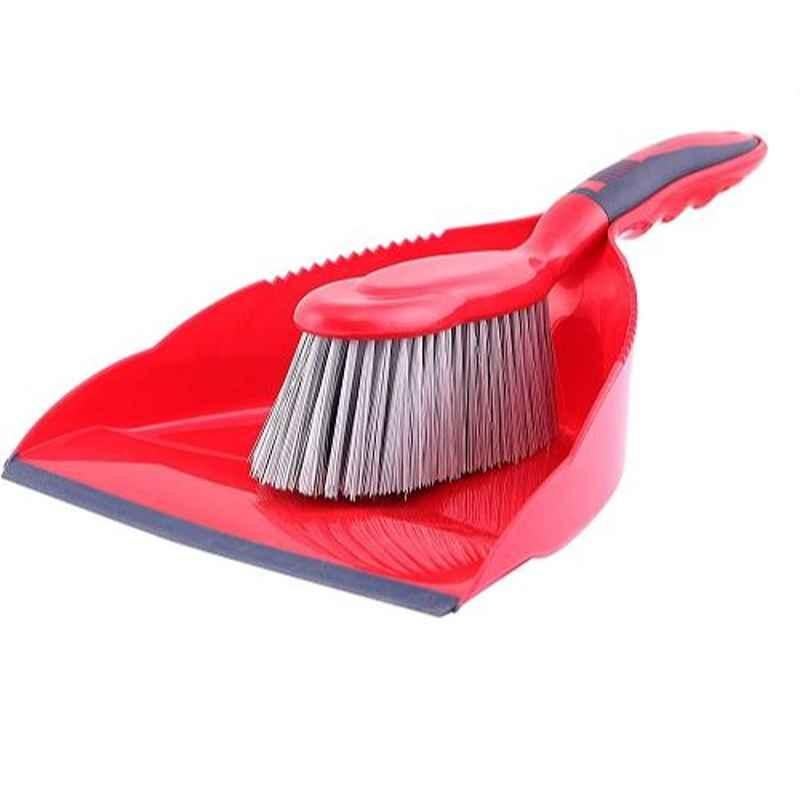 Hi Care Red Dust Pan with Brush