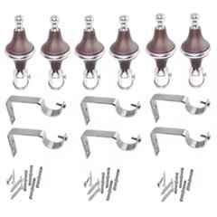 Ojass 10x5cm Plastic & Stainless Steel Brown Curtain Bracket with Support Clamp, GB06BN (Pack of 6)
