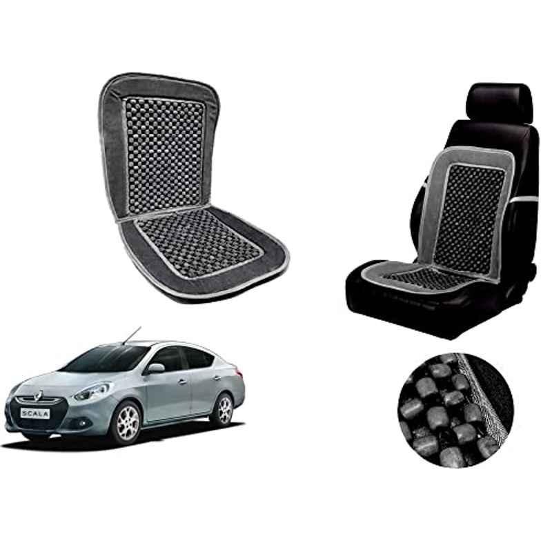 Auto Pearl PU, Velvet & Wooden Beads Grey Rectangular Seat Cushion for Renault Scala
