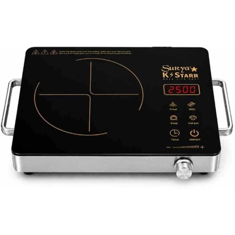 Sukya K Starr SK-1100 2500W Stainless Steel & Glass Black Infrared Cooktop with Touch Panel, 4 Preset Cooking Functions for all Types of Utensil & 1 Year Warranty, SKSIFC2500WGBAUG26