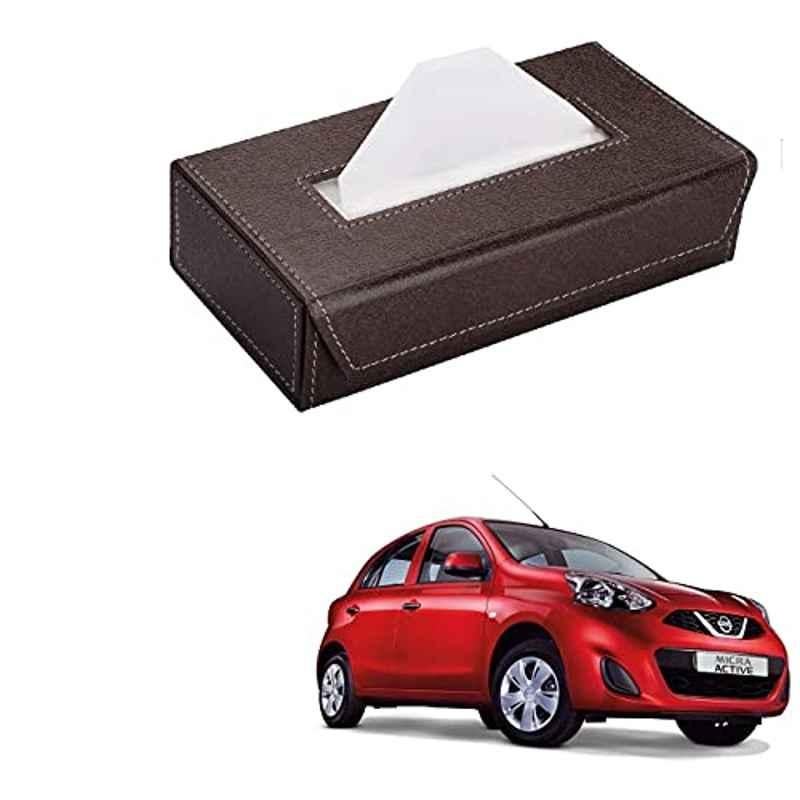 Kozdiko 100 Pulls PU Leather Brown Car Tissue Paper Box with 200 Sheets for Nissan Micra Active