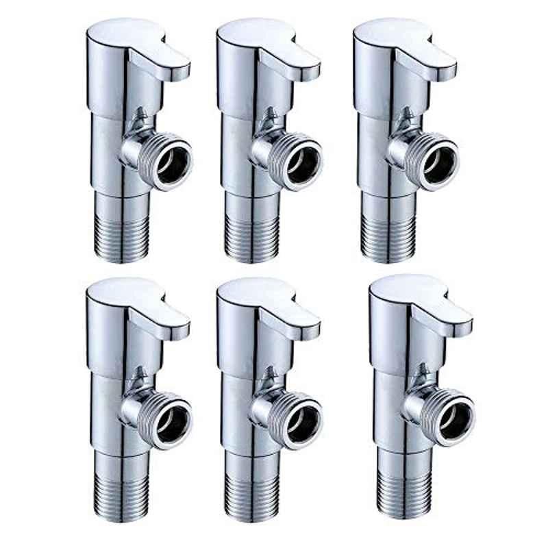 ZAP Brass Chrome Finish Angle Cock Valve for Bathroom & Kitchen with Wall Flange (Pack of 6)