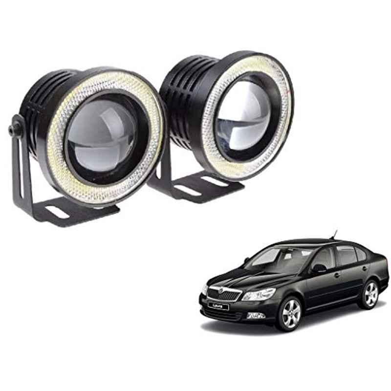 Kozdiko 2 Pcs 15W 3.5 inch High Power White LED Projector COB Fog Light Set with White Angel Eye Ring for Skoda Laura, koz_72540