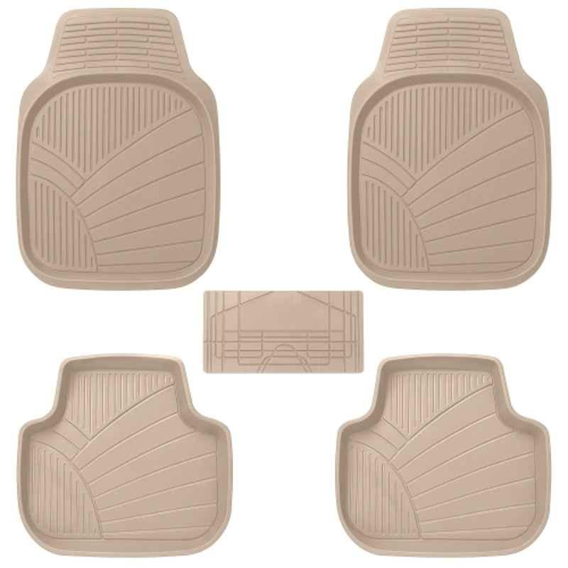 Kingsway 5 Pcs Durable Tray Shape Anti Slip PVC Beige Universal Car Floor Mat Set