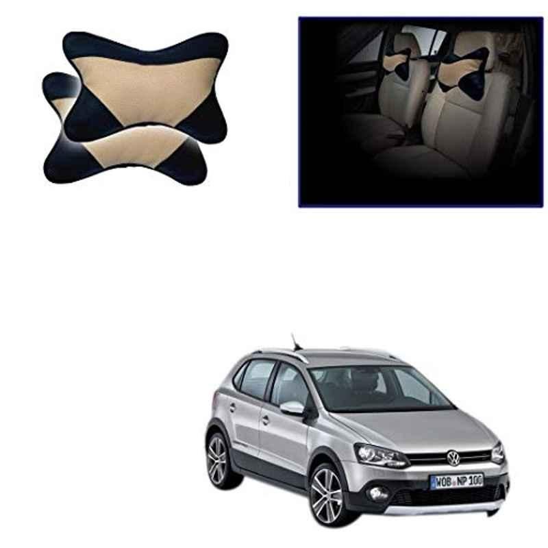 Kozdiko 2 Pcs Beige & Black Car Neck Rest Cushion Pillow Set for Volkswagen Polo Cross