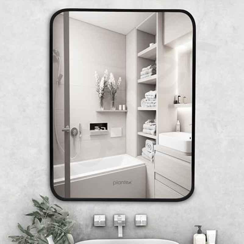 Plantex Aluminium Frame Bathroom Mirror for Wall/Wall Mount Mirror for Bedroom/Dressing Room/Living Room/Entryway-Shatterproof Mirror (18x24 inch-Brushed Black/Rectangle)
