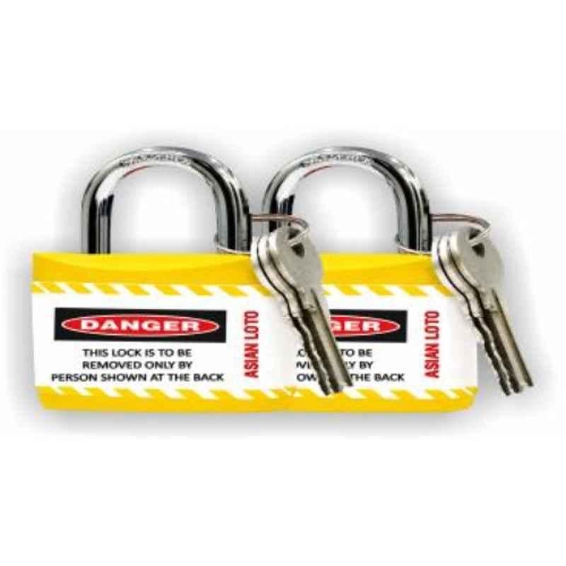 Asian Loto 2 Pcs Metal & Plastic Yellow Regular Shackle Jacket Padlock Set with 3 Keys, ALC-LPR