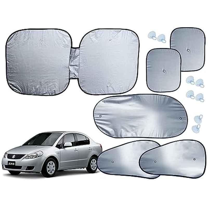 Auto Pearl 6 Pcs Polyester Black & Silver Window, Front & Rear Sun Shade Set for Maruti Suzuki SX4