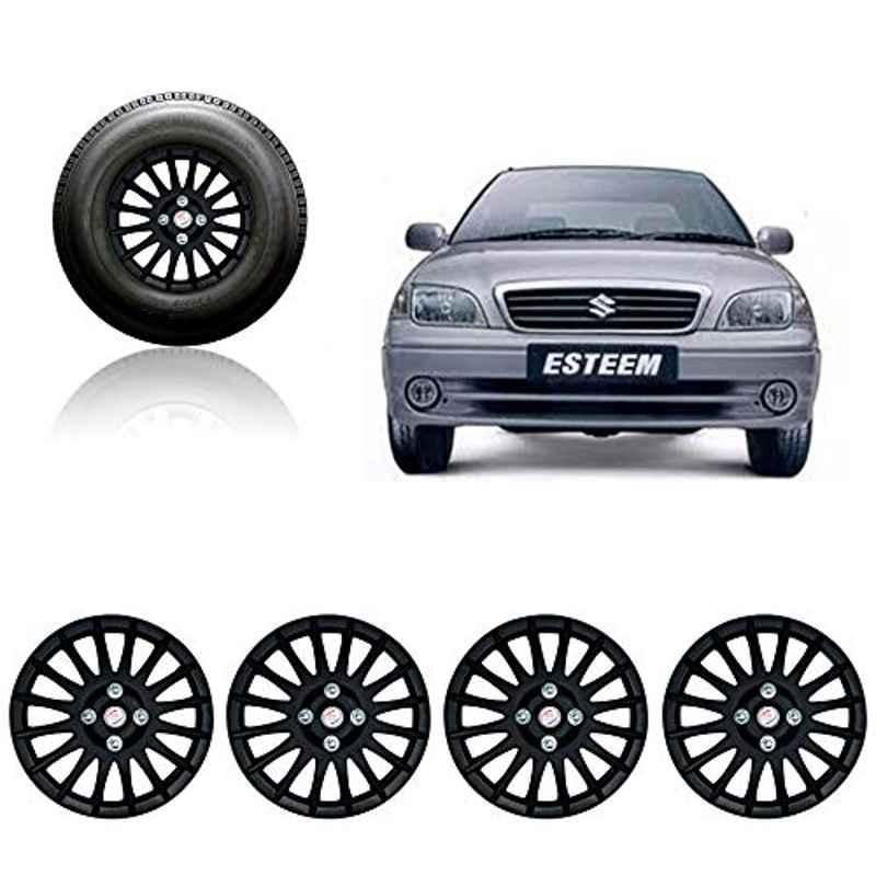 Auto Pearl 4 Pcs 13 inch ABS Black Car Wheel Cover Set Cap for Maruti Suzuki Esteem