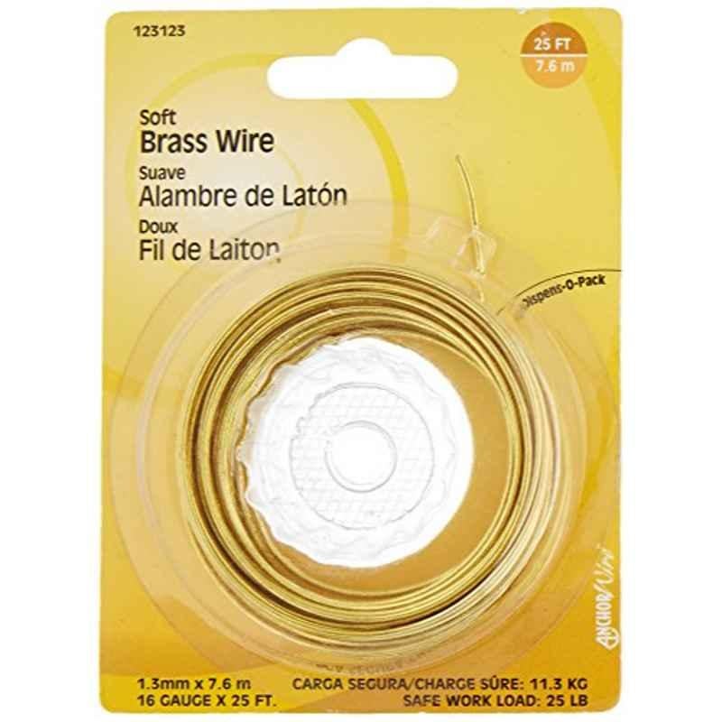 Hillman 1.3mm 7.6m Brass Soft Wire, 123123