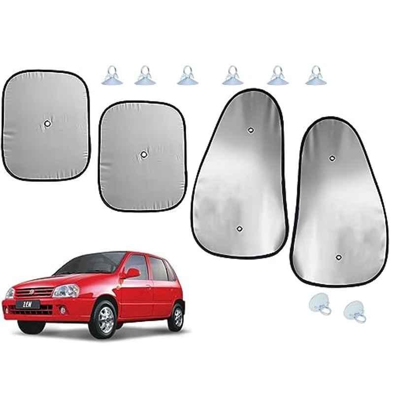 Auto Pearl 4 Pcs Polyester Black & Silver Window Side Sun Shade Set for Maruti Suzuki Zen