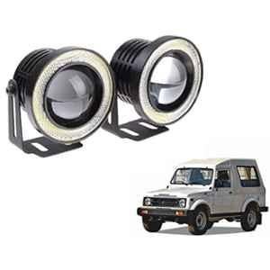 Kozdiko 2 Pcs 3.5 inch 15W High Power LED Projector COB Fog Light Set with White Angel Eye Ring for Maruti Suzuki Gypsy