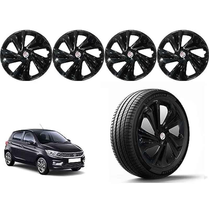 Auto Pearl 4 Pcs 14 inch Polypropylene Black Press Type Car Wheel Cover Set with Retention Ring for Tata Tiago XT & XZ 2020, 14WC_Tiago_Black_Tiago2020XT_XZModel