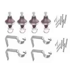Ojass 10x5cm Plastic & Stainless Steel Brown Curtain Bracket with Support Clamp, GB04BN (Pack of 4)