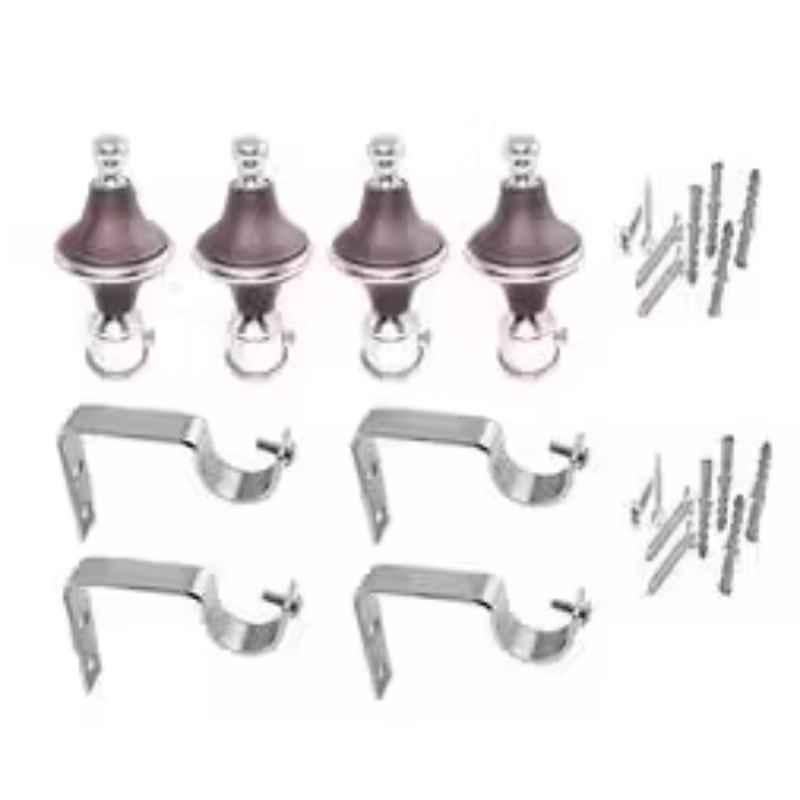 Ojass 10x5cm Plastic & Stainless Steel Brown Curtain Bracket with Support Clamp, GB04BN (Pack of 4)