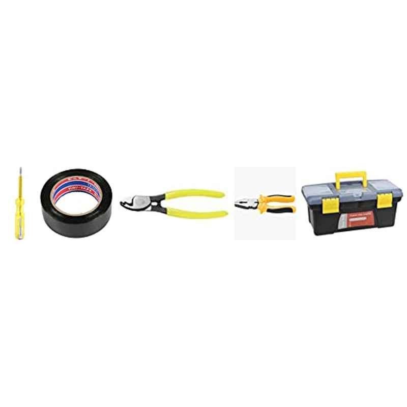 Abbasali 1 Pcs Tester, 1 Pcs Electrical Tale Black, 1 Pcs Cable Cutter 6 inch, 1 Pcs Combination Plier 7 inch & 1 Pcs Tool Box
