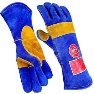 MPS 002 Leather & Cotton Blue Welding Safety Gloves, Size: Free (Pack of 20)