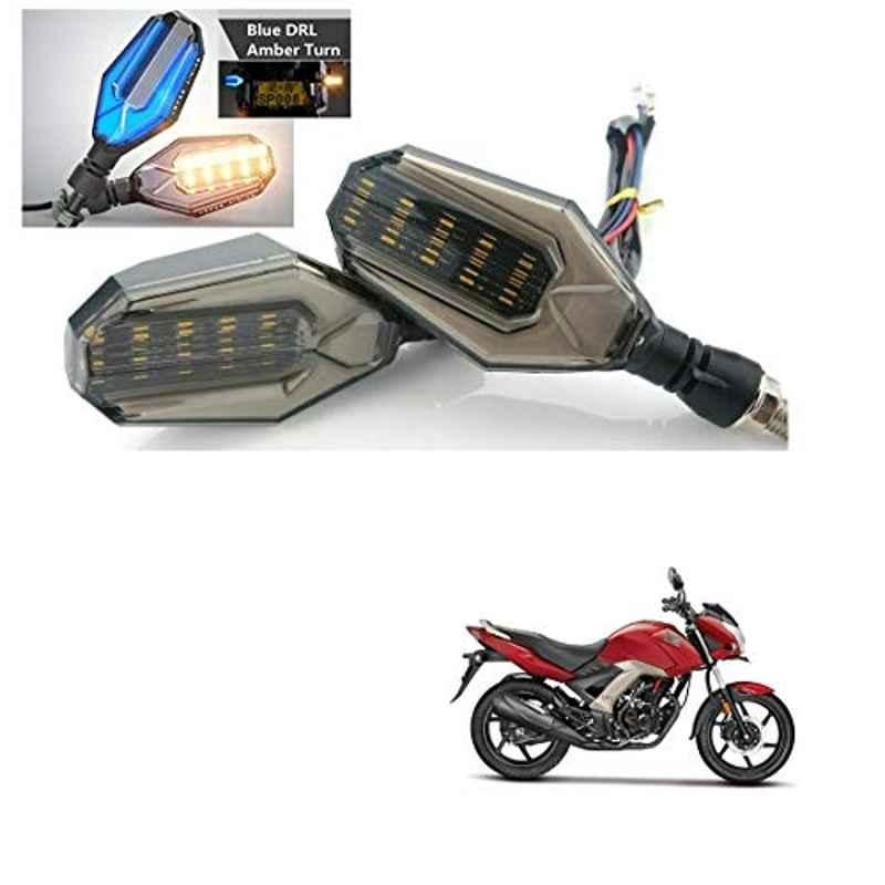 Kozdiko 4 Pcs Plastic Front & Rear U Shape Dual Color DRL LED BIke Indicator Set for Honda CB Unicorn 160