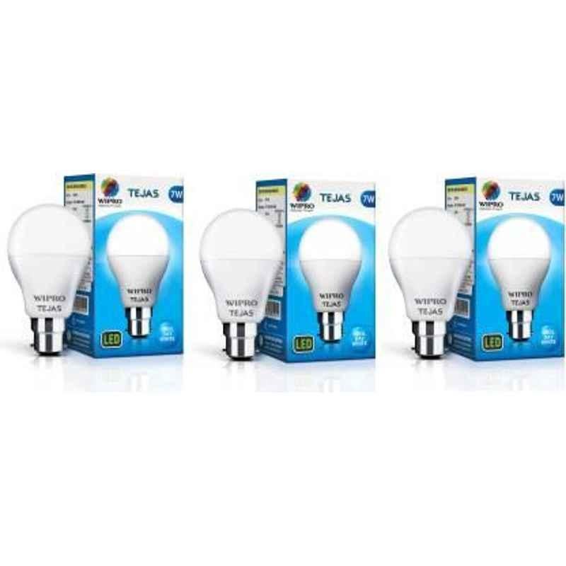 Wipro Tejas 7W Cool Day White Standard B22 LED Bulb, N75001 (Pack of 3)