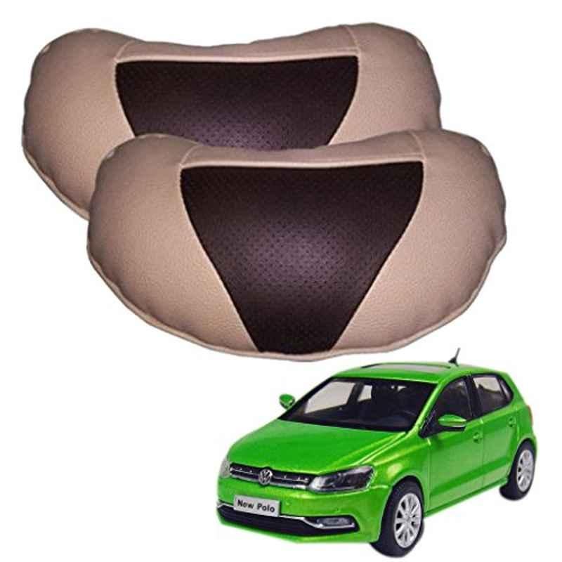 Kozdiko 2 Pcs Brown & Beige Neck Rest Set for Volkswagen Polo Exquisite, koz_38906