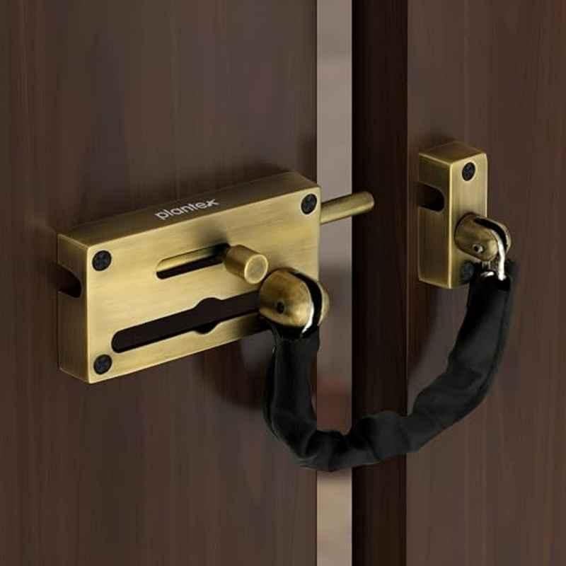 Plantex Zinc Alloy Brass Antique Door Chain with Baby Latch for Main Door, DTK-294