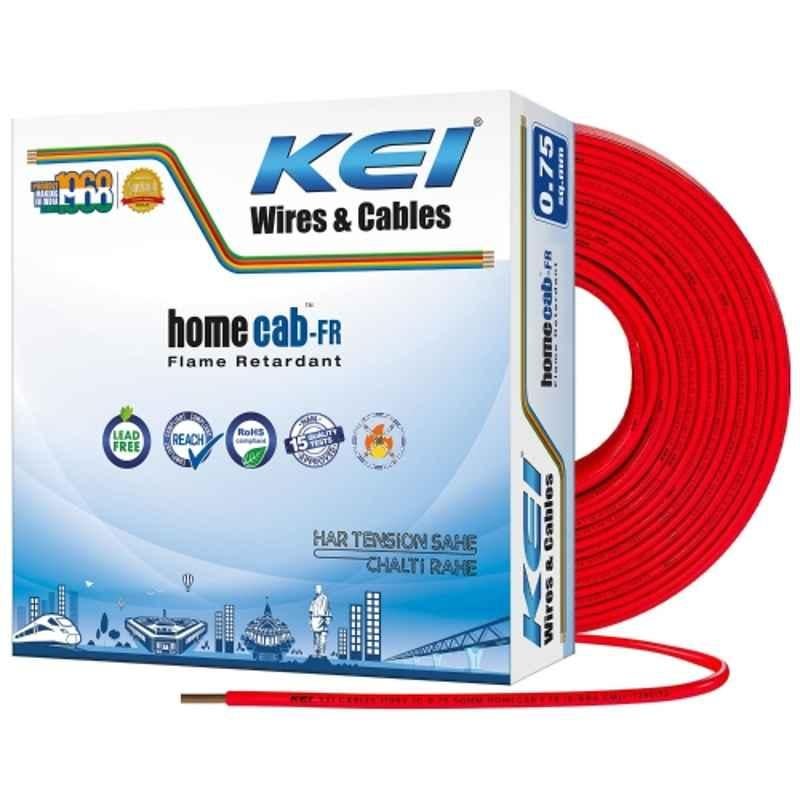 KEI Homecab 0.75 Sqmm 1 Core 99.97% Pure Copper Conductor FR PVC Insulated Cable for Domestic & Commercial Electrical Wiring (Red, 90 Meters)