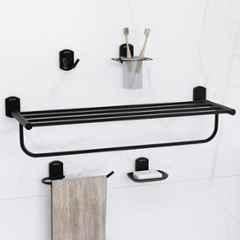 Plantex 5 Pcs Parv 304 Grade Stainless Steel Black Towel Rack for Bathroom/Soap Holder/Napkin Ring/Tumbler Holder/Robe Hook/Bathroom Accessories Set