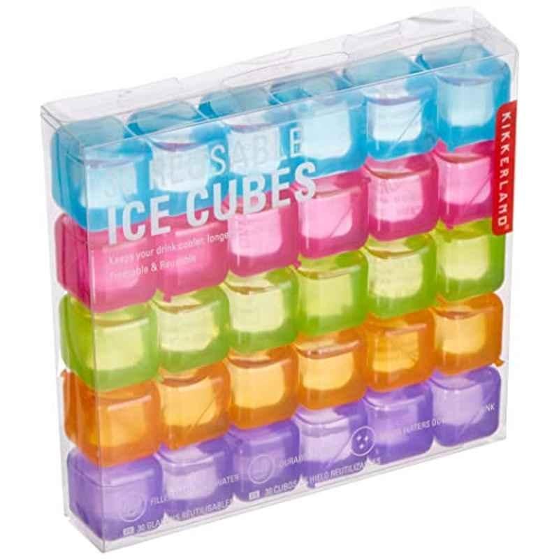 Kikkerland CU165 30 Pcs Plastic Multicolour Square Reusable Ice Cubes Set