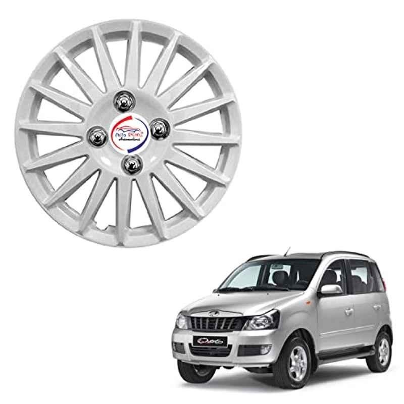 Auto Pearl 4 Pcs 15 inch ABS Camry Silver Press Type Hubcap Wheel Cover Set with Retention Ring for Mahindra Quanto