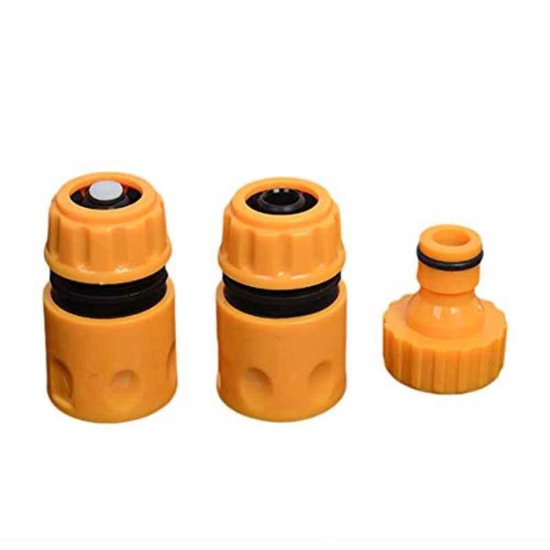 3 Pcs Plastic Yellow Universal Garden Water Hose Connector Adapter Set