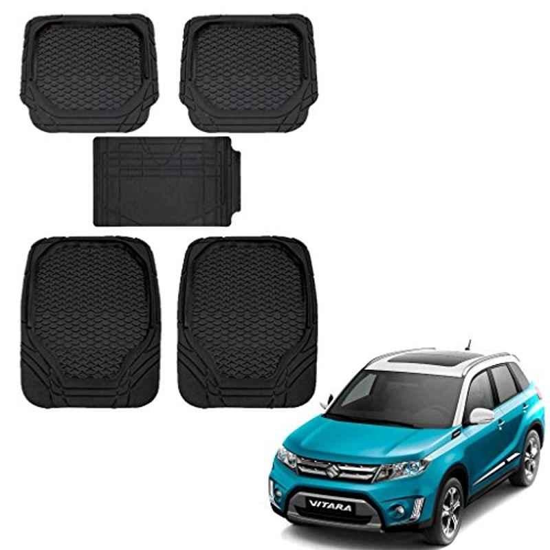 Kozdiko 8855TW 5 Pcs Rubber Black Rubber Car Mat Set for Maruti Vitara Brezza