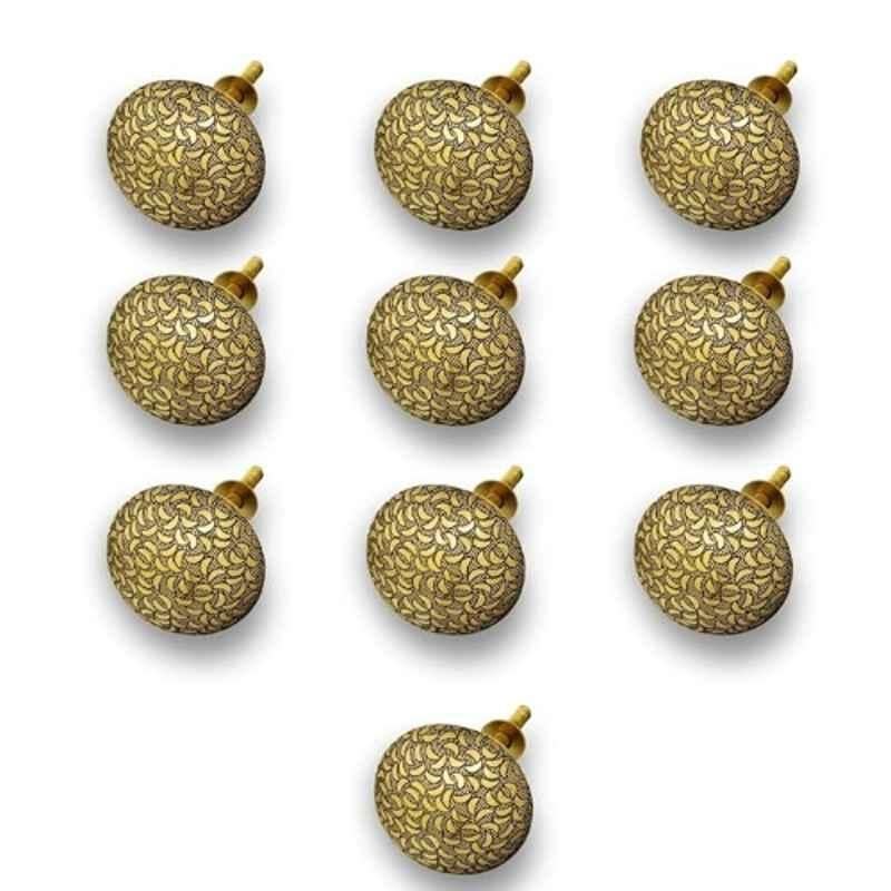 Mix & Match 40mm Brass Vine Handcrafted Round Cabinet Knob with Antique Brass Finish (Pack of 10)