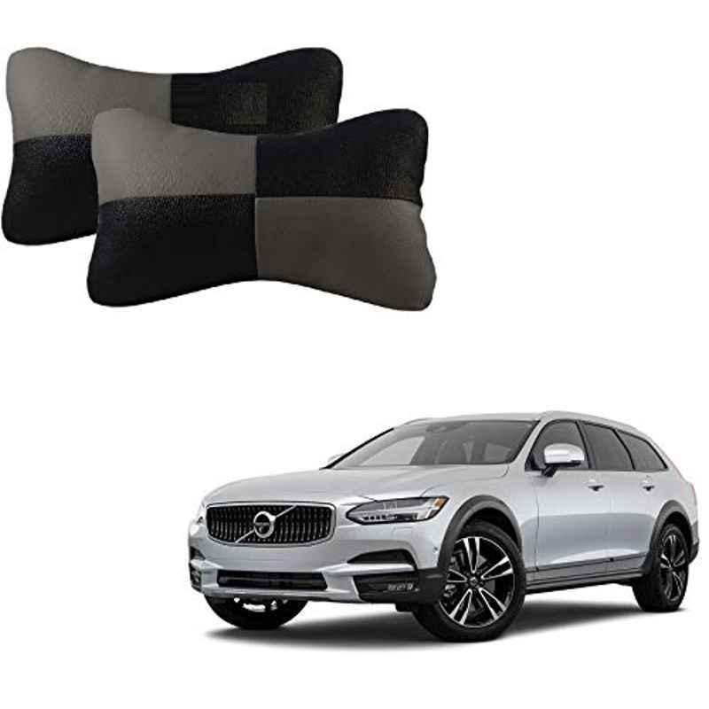 Kozdiko 2 Pcs Leather Grey & Black Neck Rest Car Cushion Pillow Set for Volvo V90