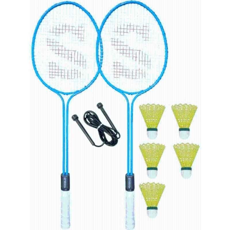 STYRKR Alloy Steel Multicolour Badminton Racquet Set of 2 with Shuttlecock 5 1 Skipping Rope Badminton Kit