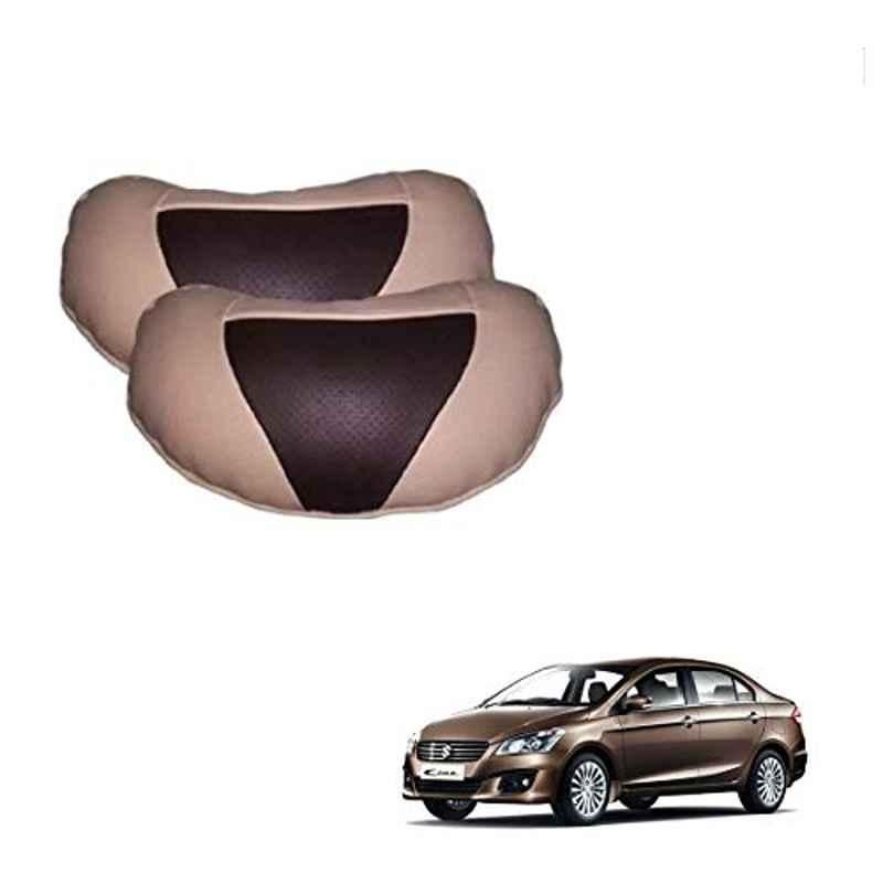 Kozdiko 2 Pcs Beige & Brown Car Neck Rest Cushion Pillow Set for Maruti Suzuki Ciaz