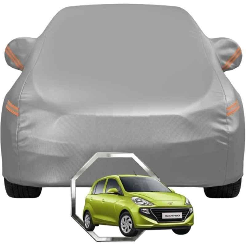 Allextreme Polyester Grey with Highlighter Car Cover with Mirror Pocket & Triple Stitched Bottom Elastic for Hyundai Santro All Model & Years, PV-GR-05