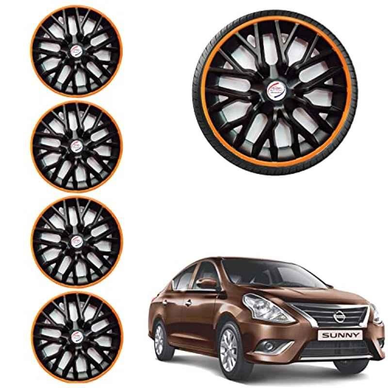 Auto Pearl 4 Pcs 14 inch ABS Phoenix Black & Orange Car Wheel Cover Set for Nissan Nissan Sunny