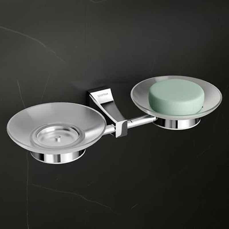 Plantex Pure Brass Chrome Dual Glass Soap Holder for Bathroom, APS-DL-06